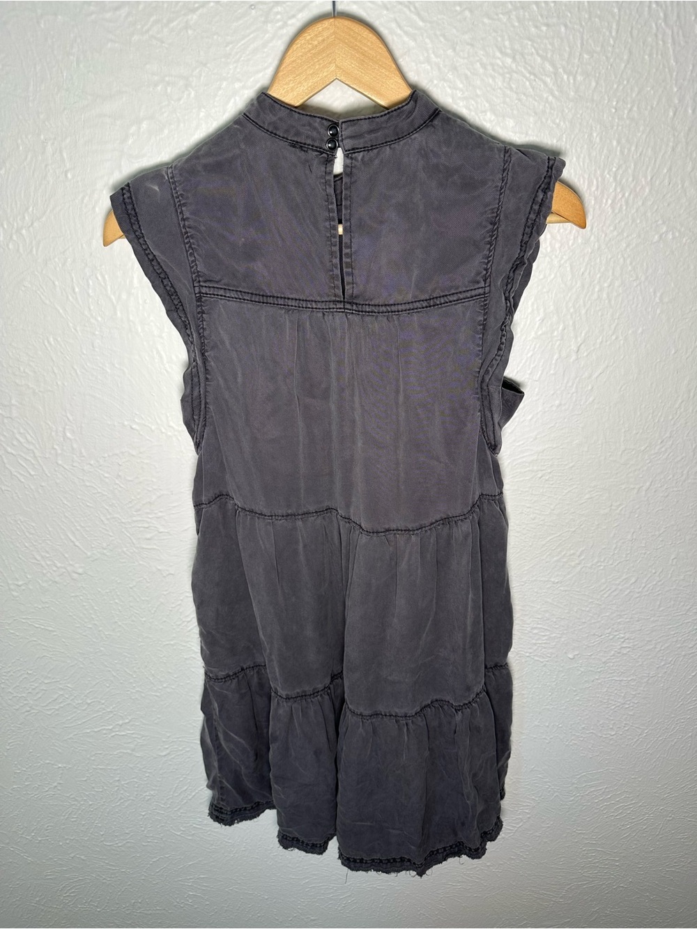 Anthropologie Ruffled Mini Dress Womens XS Charcoal Gray Boho Tiered Dress - Picture 5 of 8